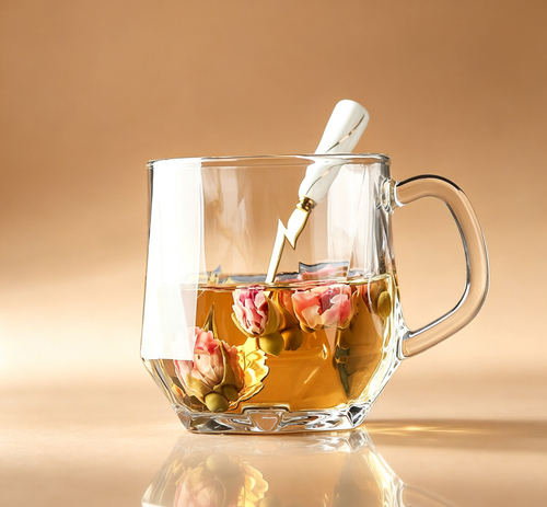 Minimal Zen Style Multi-Faceted Glass Mug for Latte, Flower Tea & Milk