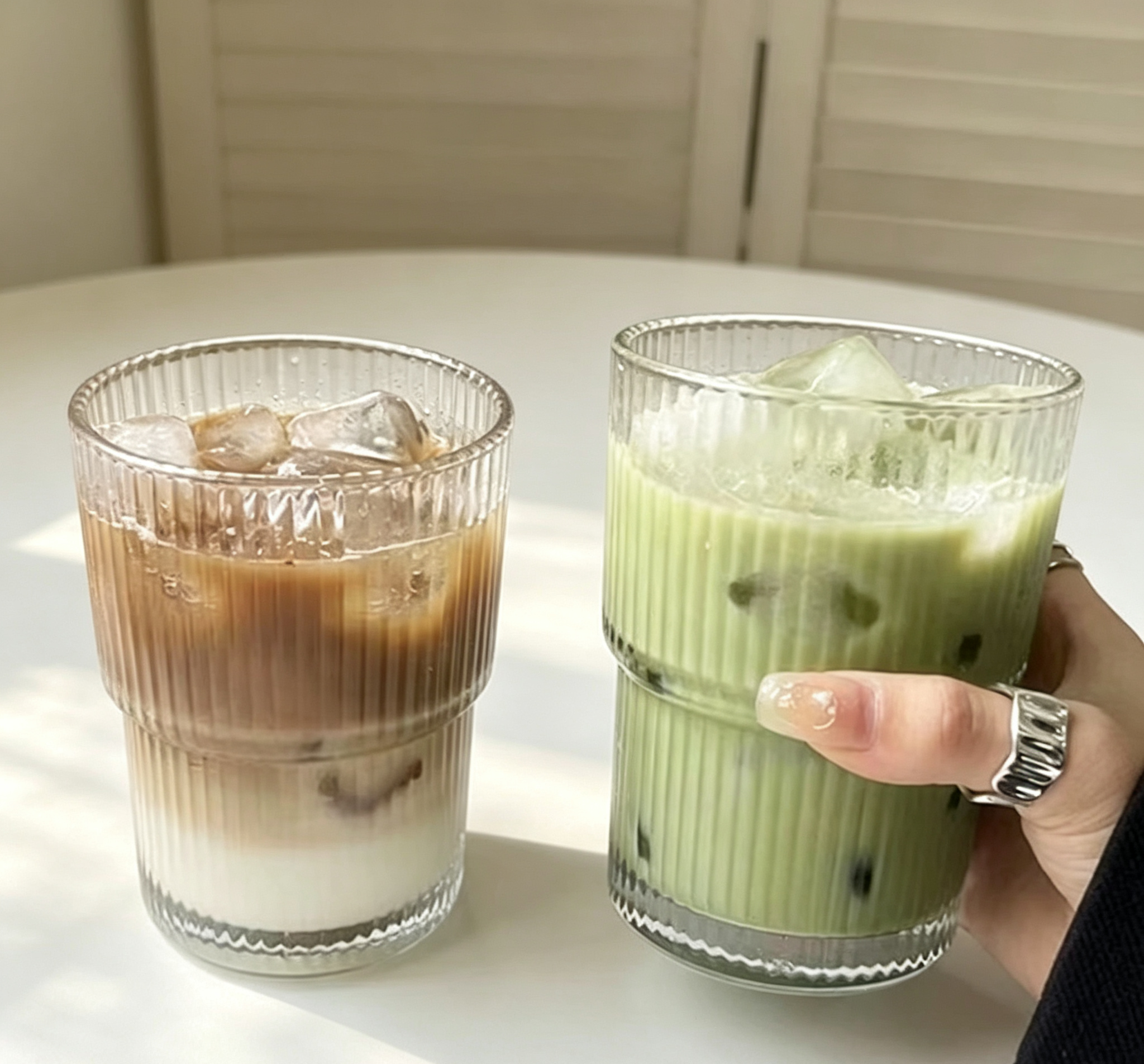 Ins-Style Embossed Striped Drinking Glass, Thickened Iced Latte & Juice Cup for Home & Cafe