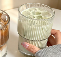 Ins-Style Embossed Striped Drinking Glass, Thickened Iced Latte & Juice Cup for Home & Cafe