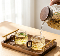 Minimal Oriental Borosilicate Glass Tumbler Kit with Drying Rack & Serving Tray for Home & Guest Use