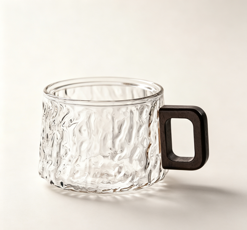 Minimal Oriental Borosilicate Glass Tumbler Kit with Drying Rack & Serving Tray for Home & Guest Use